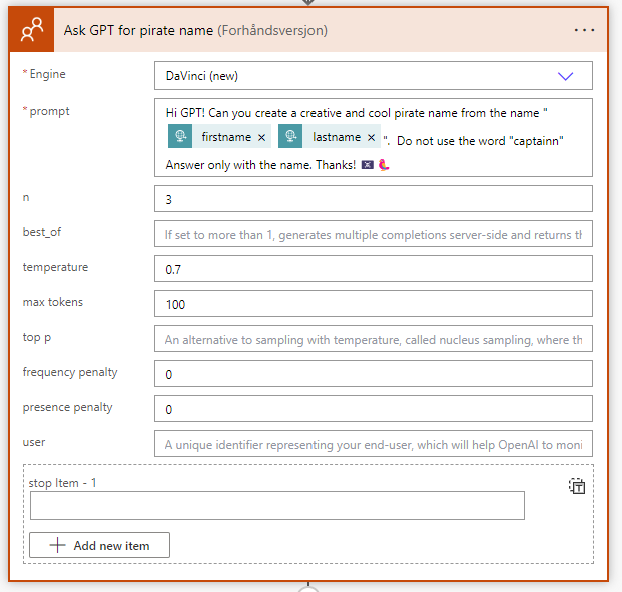 Using Power Automate To Create Pirate Names Using Openapis Davinci Model Arctic Cloud 8607